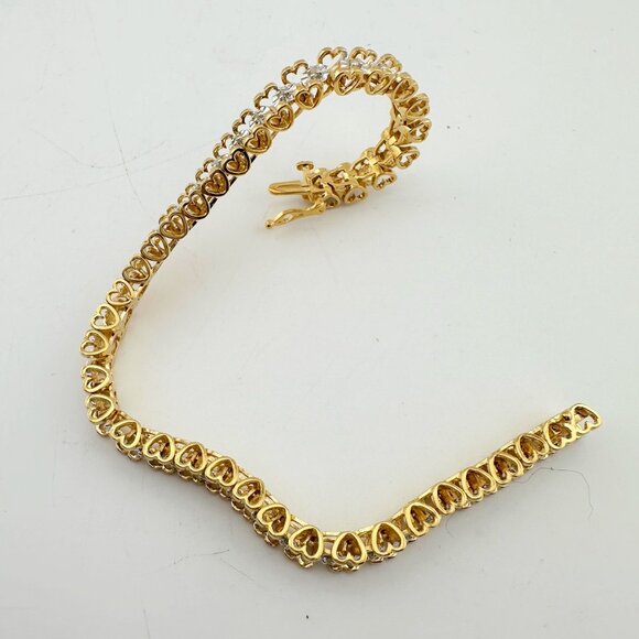 1/2 Carat Diamond Bracelet w Heart Pattern on Side 14kt Gold Overlay Sterling - Picture 11 of 13